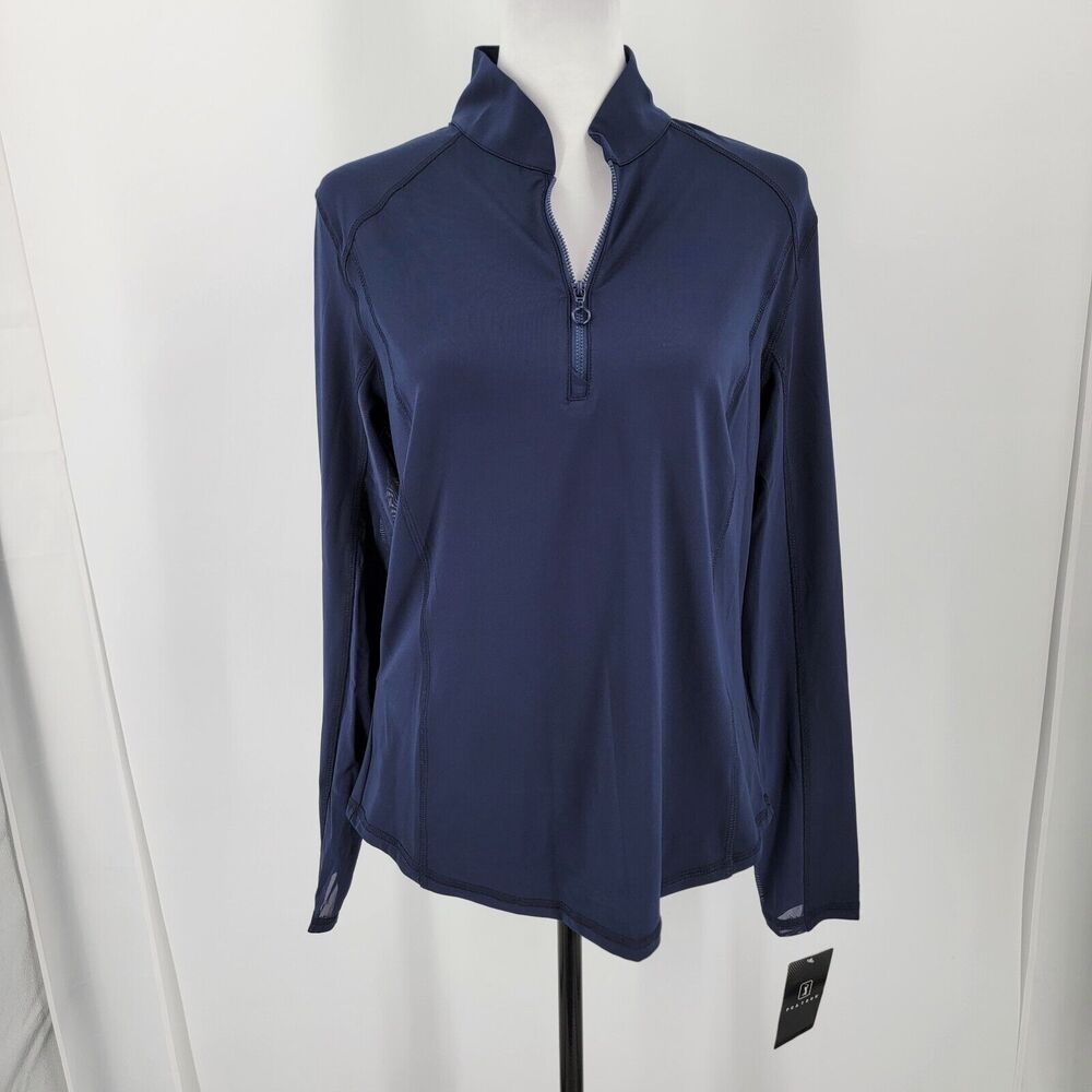 PGA Tour Top Womens Large Golf Quarter Zip Pullover Blue Mesh Sleeve Panels